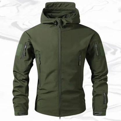 Men's Fitted Woven Hooded Jacket – Water-Resistant Outdoor Coat with Multi Zipper Pockets