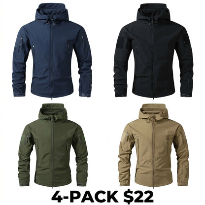 Men's Fitted Woven Hooded Jacket – Water-Resistant Outdoor Coat with Multi Zipper Pockets