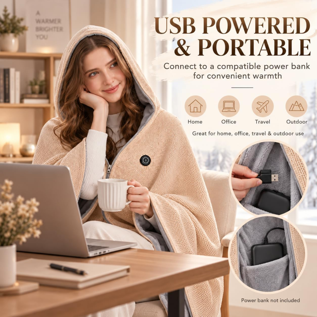 Wearable Heated Blanket Wrap for Women – Ultra-Soft Fleece Winter Cover