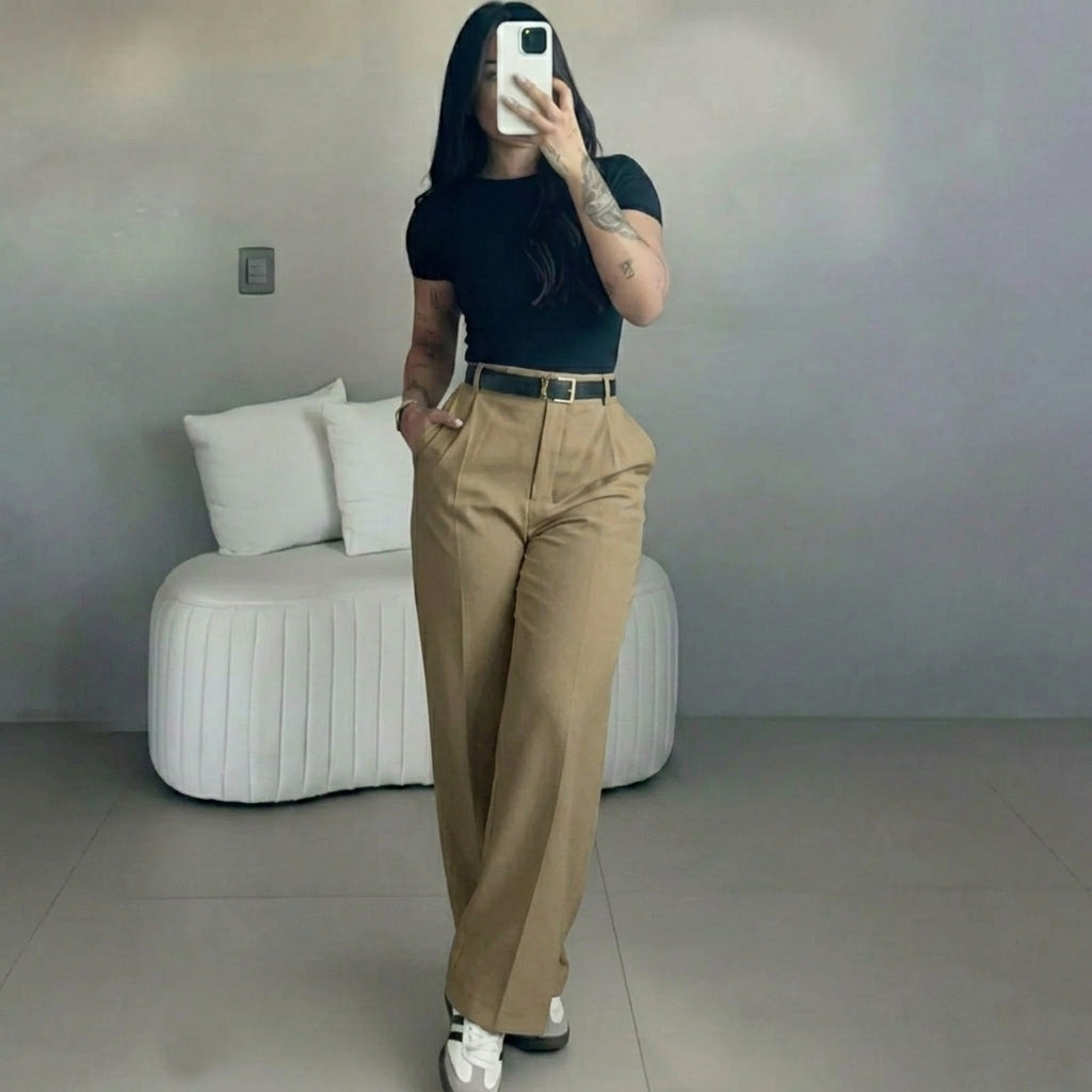 Women's High Waisted Straight Leg Suit Pants Flowy Drape Casual Office Long Trousers with Slimming Effect for Daily Versatile Wear